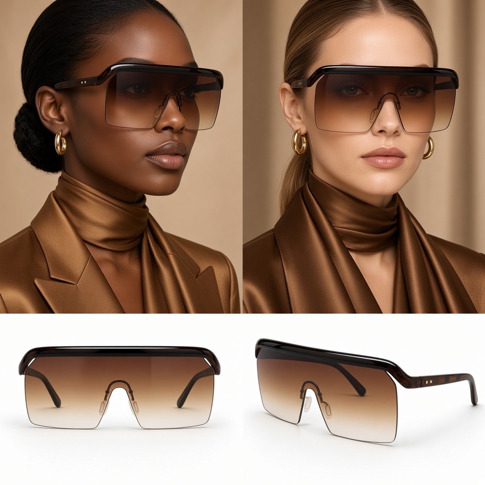 Shield Sunglasses Women Oversize Gradient Brown Lens Vacation Chic Runway Baddie
